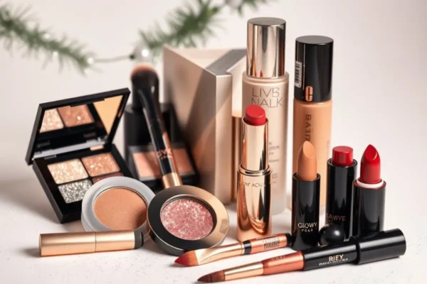 Maquillage de fête Algérie 2025 avec textures lumineuses et paillettes élégantes pour soirées et célébrations