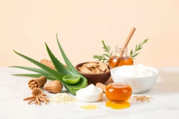 Masque hydratant cheveux maison en Algérie avec aloe vera, miel et yaourt pour brillance et douceur.