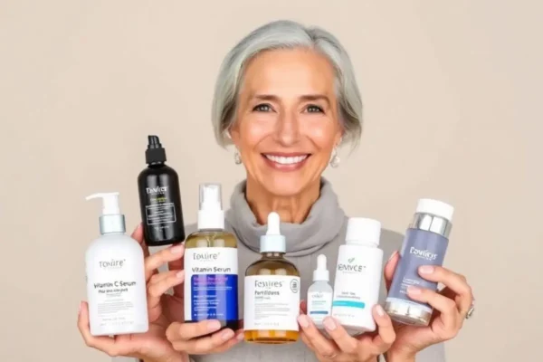 Ingrédients anti-âge pour peau mature en Algérie : rétinol, vitamine C, peptides, acide hyaluronique, céramides.