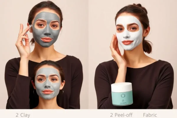 Formats de masques faciaux en Algérie : argile, alginate, tissu, crème.