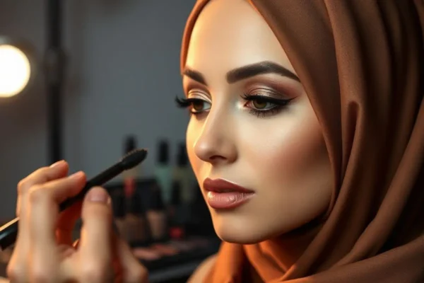 Regard métallisé bronze, fards cuivrés et bronze, liner brun, mascara intense