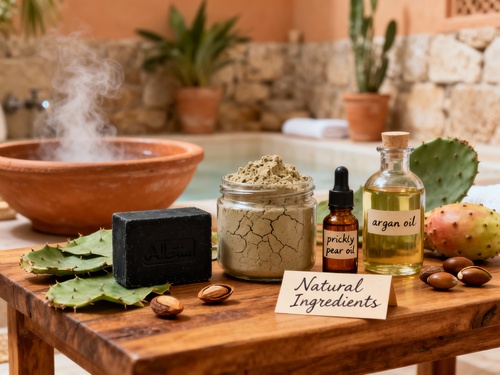 Ingrédients cosmétiques algériens traditionnels - Savon noir beldi ghassoul argile huile naturelle hammam