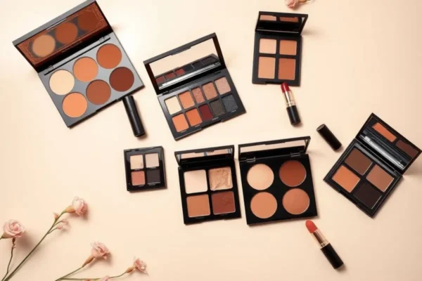 Tendances palettes maquillage 2025 en Algérie : nudes, colorés, smoky.