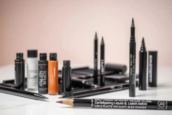 Types d’eyeliner en Algérie : liquide, gel, crayon, feutre.